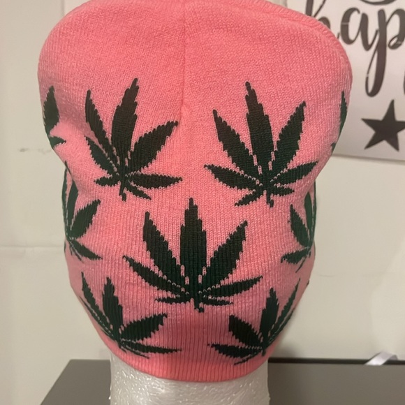 Leafy Pink & Green Beanie Hat NWT Unisex - Picture 5 of 7